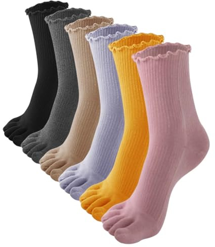 ACMEDE 6 Paires Chaussettes Avec Orteils Séparés Femme 34-40 - Sport en Coton Sans Couture - Doigts de Pieds Socquettes - Tennis de Course et Quotidien