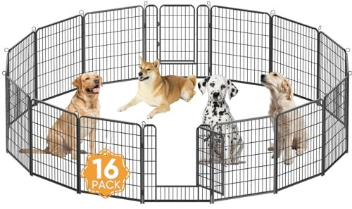Kidsbuddy Welpenlaufstall,Hundelaufstall,16 Gitter je 80x65 cm,Automatische Verriegelung,Flexibel und faltbar,Welpenauslauf mit Tür,Welpengitter,Freilaufgehege Hund,Tierlaufstall für innen und Outdoor