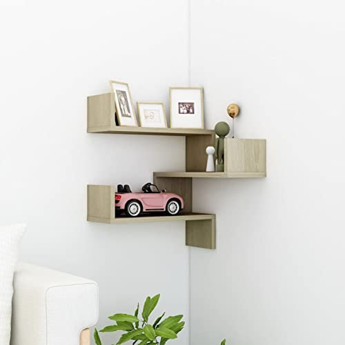 Chaduof Wand-Eckregal, Bücherregal, Wandregal, Eckwandregal, Regalbrett, Badezimmerregal, Floating Shelf, Chweberegal, Sonoma-Eiche 40x40x50 cm Spanplatte