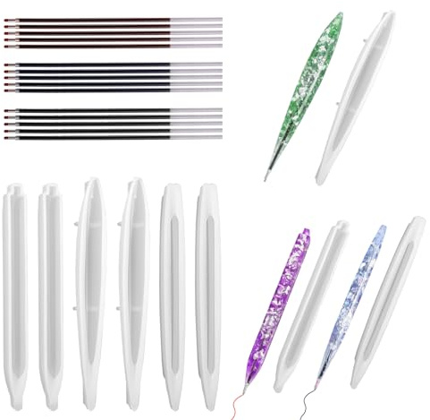 Hugfads Set di 6 Stampi per Penne in Resina Epossidica - Stampi in Silicone con Ricariche per Creare Penne Personalizzate - per Progetti Artistici e Regali Fai da Te