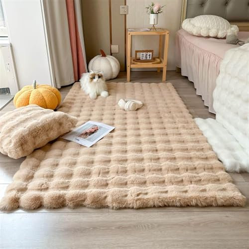 Guetto Hochflor Teppich - Comfy Taupe - Shaggy - Modern - Wohnzimmer, Esszimmer, Schlafzimmer - Fellteppich - Modern Kunstfell Carpet für Schlafzimmer,Camel,60x120 cm