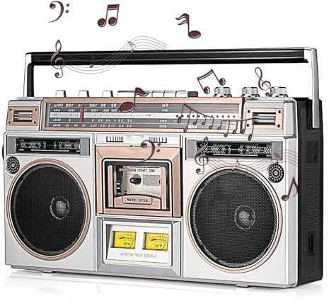 POCDOKYZ Lettore CD retrò, Boombox Bluetooth, Lettore Cassette + Scheda + Radio + Bluetooth + Stereo a 2 canali, registratore per Lettori di Cassette per Viaggi e riunioni di Famiglia