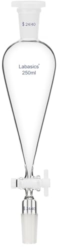 Labasics Imbuto Separatore Conico a Forma di Pera 250 ml con Rubinetto in PTFE, Vetro Borosilicato a Parete Spessa e Giunti 24/40