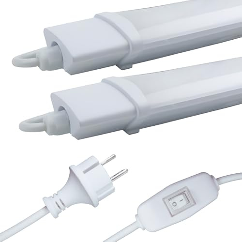 LUXULA 2 Stück LED Unterbauleuchte 90cm, 22W 2000lm, 4000K Neutralweiß | mit Schalter, 120cm Kabel, 230V Schukostecker, IP65 Feuchtraumleuchte, Schrankbeleuchtung für Küche und Werkstatt