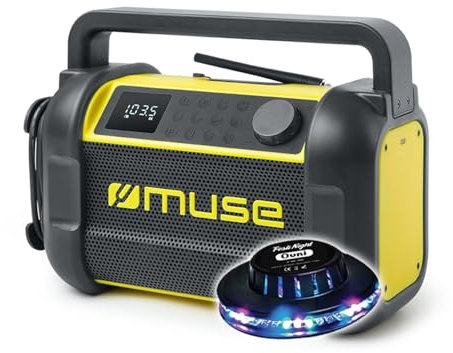 Radio de Chantier Robuste Muse M-928 BTY étanche à la poussière et aux éclaboussures (IP64), Bluetooth, Radio, Lumière Inclus
