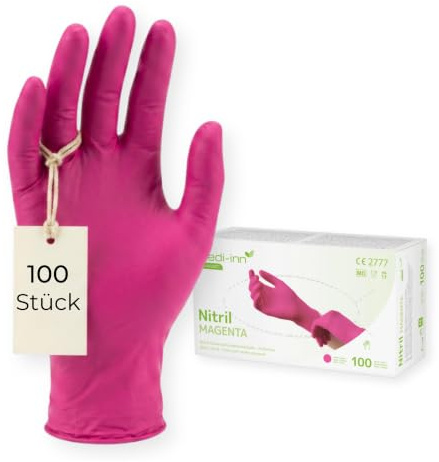 Medi-Inn+ Nitril Magenta Einmalhandschuhe puderfrei (M, 100 Stück)