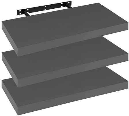 WOLTU Wandregal,Schweberegal Dunkelgrau,50x22.9x3.8cm,MDF 3er | Geeignet für verschiedene Räume wie Wohnzimmer,Büros,Schlafzimmer,Badezimmer,Kinderzimmer,Flure oder Küchen.