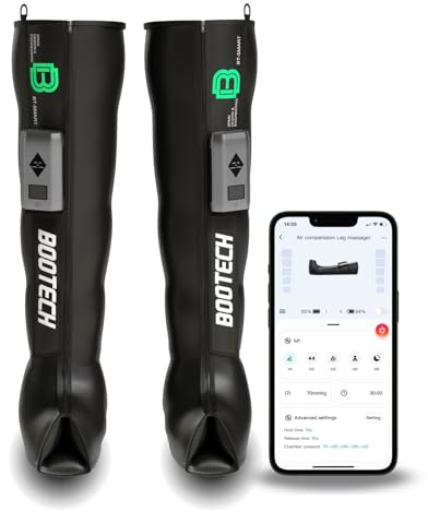 BOOTECH Premium Bottes pressothérapie sans fil rechargeables, drainage lymphatique, massage cellulite, appareil circulation sanguine Batterie automatique 3H,5 chambres 5 Modes 2 ans de garantie (L)