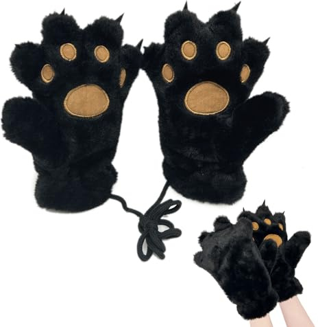 TUONYIS Guante Garra Gato, Guantes de Peluche para Mujer, Guantes de Invierno Calientes, Guantes Garra de Gato Adorable para cosplay, Felpa Guantes de Gato Kawaii, para Mujeres y Niñas (Negro)