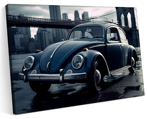 Printonia Leinwandbild m Bild auf Leinwand 100x70 VW Käfer Classic Oldtimer Neon Abstrakt Bunt