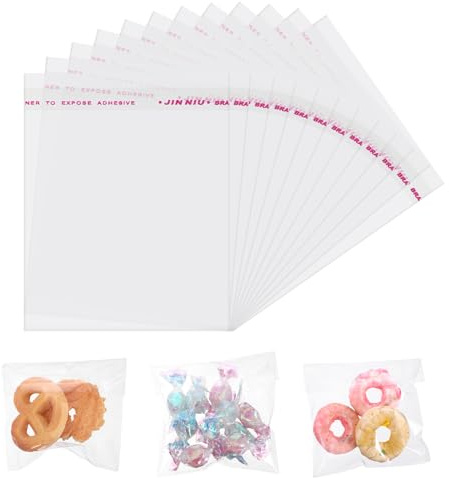 JIYIN 200 Stück Selbstklebend Cellophantüten klein, 10×8cm OPP Tütchen Klein Plastiktüten Transparent Zellophantüten Süßigkeiten Kekstüten Flachbeutel für Süßigkeiten Plätzchen Gebäck