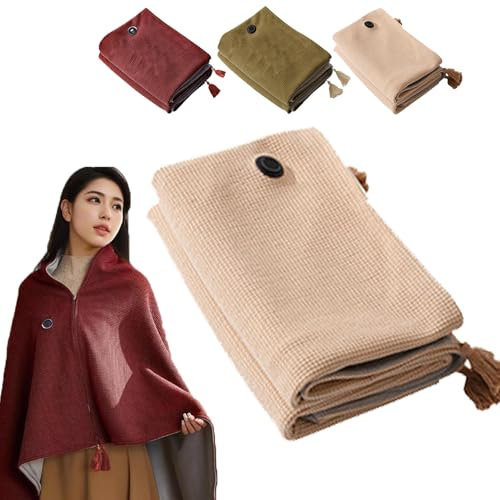 vanenferse Heated Shawl Wraps, Portable Heated Blanket Shawl Wearable Electric Blanket, USB Heated Blanket Featuring 3 Heat Levels, 15s Fast Heating Soft Zipper Electric Body Warming Cloak