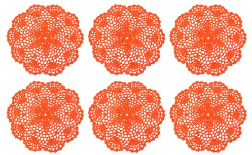 QUARKZMAN Häkeldeckchen, 6 Stück 8 - Handgefertigte Häkeldeckchen aus Baumwolle, runde Spitzenplatzsets mit Blumenmustern für Hochzeitsfeierdekoration (Orange)