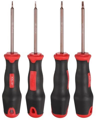 sourcing map 4 destornilladores magnéticos triangulares de 1,8/2,0/2,3/3,0 mm, acero de aleación S2 tratado térmicamente con mango ergonómico para reparación de bricolaje, rojo y marrón