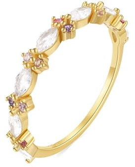 Mesnt 14K Gelbgold Damen Goldring 585 mit Marquise-Form Moissanit, Größe 51 (16.2)