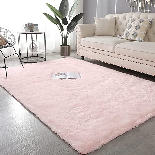 Alfombra de lana de cordero suave y esponjosa de 200 x 260 cm, ultrasuave, de fácil cuidado, antideslizante, para sala de estar, dormitorio o guardería, color rosa claro
