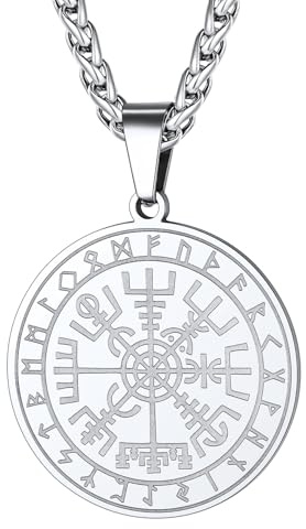 ChainsHouse Halskette für Herren Damen Halskette mit Kompass Anhänger Edelstahl Runen Anhänger Wikinger Kette Talisman Münze Kettenanhänger Halsschmuck Modeschmuck für Männer Frauen