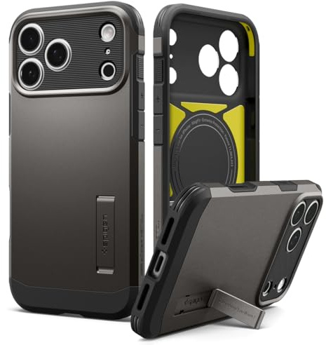 Spigen Tough Armor T MagFit Case for iPhone 17 Pro - Gunmetal | MagSafe Compatible, Built-in Stand, Camera Control Covered, Patented Air Cushion, MIL-STD-810H Military-Grade Drop Protection