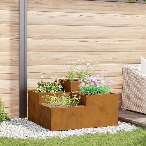HaoChrymec Pot de Fleurs with Acier Corten, Design Contemporain, Jardinieres Extérieur, Bac à Fleurs Extérieur, Jardinière Balcon, Balconnière Extérieure, Marron, 100 x 100 x 48 cm
