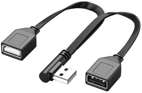Câble répartiteur USB avec 90 degrés mâle vers double port femelle pour une charge rapide et un transfert de données. Adaptateur USB