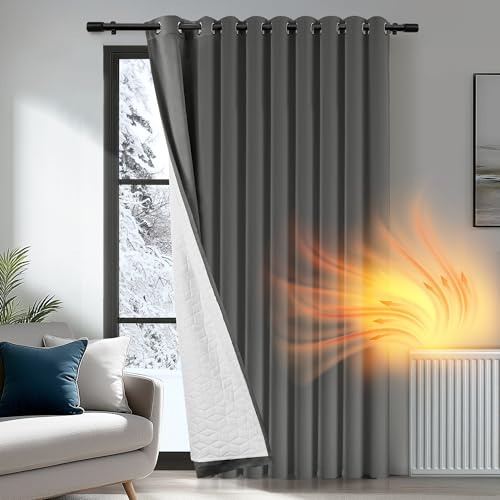 Deconovo Lot de 1 Rideau occultant, Opaque, avec Volants, Thermique, pour Chambre à Coucher, Salon, Isolation Thermique Dos Blanc, 300L X 260H cm (1 Panneaux) Gris Clair