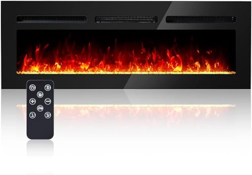 50 Zoll Elektrokamin, 3 in 1 Elektrischer Stand-, Wand- oder Einbaukamin mit 3D Flammeneffekt und 12 Flammenfarben, 900W/1800W Kamin mit Fernbedienung, Timer & Thermostat, Schwarz