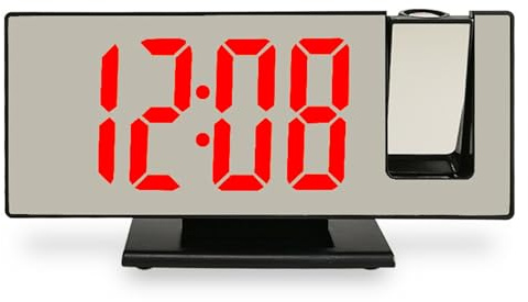 BOOZXCV Sveglia a proiezione, Orologio Digitale con proiettore ruotabile a 180°, luminosità Regolabile a 4 Livelli, Temperatura, visualizzazione Data e Ora, Snooze, modalità Notturna