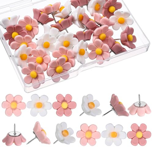 Giantree 30 stycken blommiga anslagsnålar, blomhäftstift, exakta häftnaglar, kreativ, dekorativ anslagstavla, barr, söta häftnaglar för gör-det-själv, anslagstavla, korktavla, fotovägg, kontor