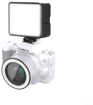 Fotocamera digitale, 48 MP HD, mini obiettivo doppio con modalità di bellezza, luce di riempimento per selfie e vlog, fotocamera compatta retrò per studenti principianti (bianco + luce)