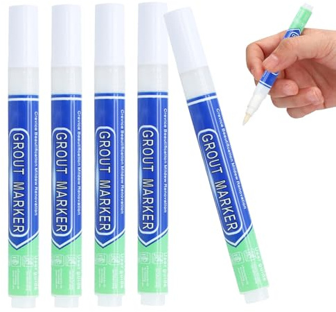 Tile Grout Pen Set In White, 5 Pcs Grout Pen, White Tile Paint Marker, For Floor Bathrooms Kitchen Restoring Grout Joints And Covering Local Stains (White)