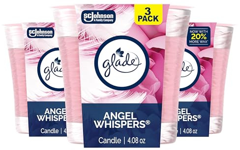 Glade 1-Wick Scented Candle Jar, Angel Whispers, Air Freshener Infused with Essential Oils, 4.08 Oz, 3 Count
