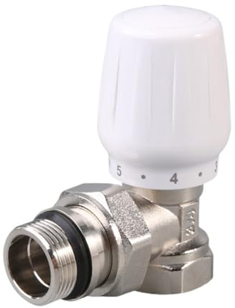 SageFurned Manuelles Winkel-Temperaturregelventil für Heizkörperheizung, 1/5.1 cm Messing und Kunststoff, Thermostat-Regulierventil mit Überwurfmutter Design, Silber + Weiß