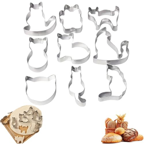 Juego de 9 cortadores de galletas para gatos, cortador de galletas de acero inoxidable con forma de gato, molde cortador de galletas para cocina, hornear, postres, suministros de fiesta