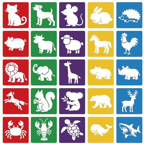 CUTHOLLOW 25 Stück Schablonen Malen Tiere, 20x20cm Bunte Malschablonen Groß | Große Wiederverwendbar Cartoon Malerei Schablone für Scrapbooking Fotoalbum DIY Geschenkkarten
