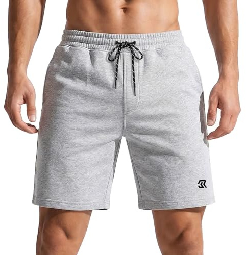 Rane Sports Men's 6 Inch Inseam Casual Sweat Shorts, Cotton Gym Shorts with Pockets, Elastic Waist Drawstring Athletic Lounge Shorts for Summer, Male Jersey Shorts Gray 2XL