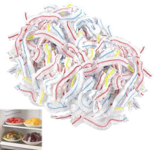 300PCS Universal Foodcover, Food Covers Plastic Stretch, PE Plate Covers for Food, Elastic Shrinkable Plastic Bowl Cover Fresh Keeping Bags for Fruit Meat Food Vegetable Preservation