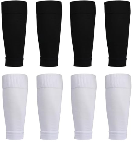 MmotZsb Stutzen Kinder Fußball, 4 Paar Fußballstutzen Kinder, Stutzen Ohne Socken, Fußball Socken Kinder, Elastische Sportsocken Für Kaltes Wetter Und Schlammige Felder, Schwarz Und Weiß