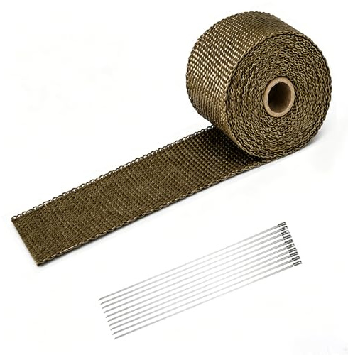Titanfarben Auspuff Dichtband 5 cm x 10 m Stärke 1,5 mm Hitzeschutzband Auspuff hitzebeständig bis 1200 °C, inklusive 10 Edelstahl Kabelbindern geeignet für Auspuffkrümmer von Motorrädern und Autos