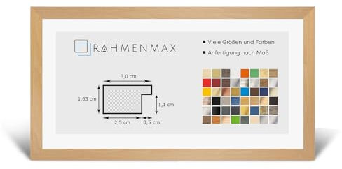 RahmenMax® Morena Bilderrahmen Holz 28x62 cm zum Aufhängen/Bilderrahmen Maßanfertigung möglich/MDF Posterrahmen/Bilder Rahmen in Buche Dekor mit 1mm Antireflex Acrylglas/Puzzle Rahmen