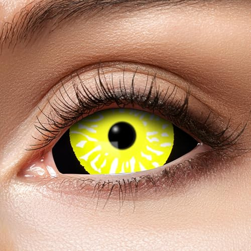 Zoelibat farbige Kontaktlinsen schwarz gelb ohne Stärke, Black yellow Eye, 1 Paar Linsen für 6 Monate, weiche Monatslinsen für Halloween, Karneval und Fasching
