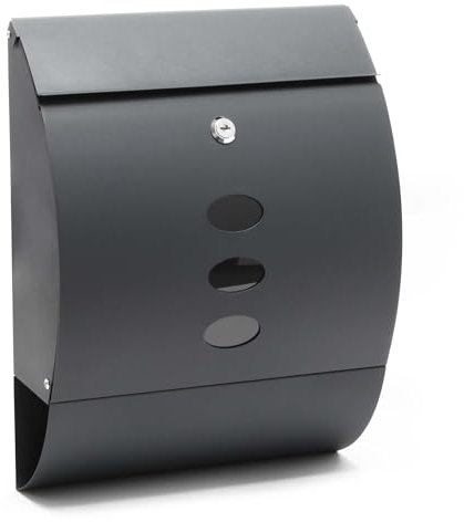 Wiltec Boîte aux lettres murale ou sur pied design & Porte-journaux V18, Verrouillable, Gris anthracite, Acier galvanisé, 320 x 400 x 120 mm, avec Fenêtres