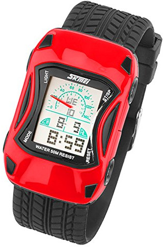 Taffstyle Kinder Armbanduhr Silikon Sportuhr Bunte Uhr Stoppuhr Auto Motiv mit Alarm Digital Quartz Rot