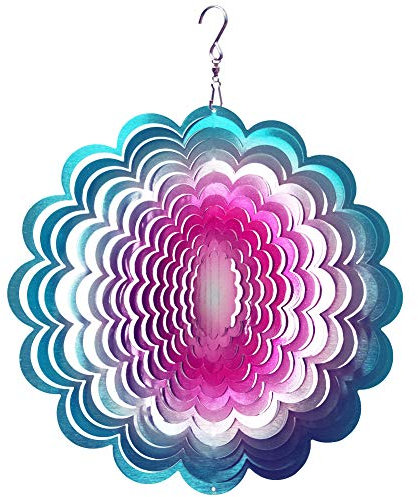 FONMY Wind Spinner Stainless Steel 3D Hanging Garden Decoration for Indoor Outdoor Blue-Pink Sunflower Metal Wind Spinners-12inch