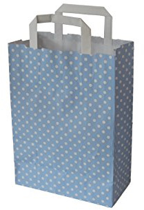 Papiertragetaschen mit Flachhenkel Punkte Aqua - Verschiedene Größen und Mengen (32 + 12 x 40 cm, 50 Stück)