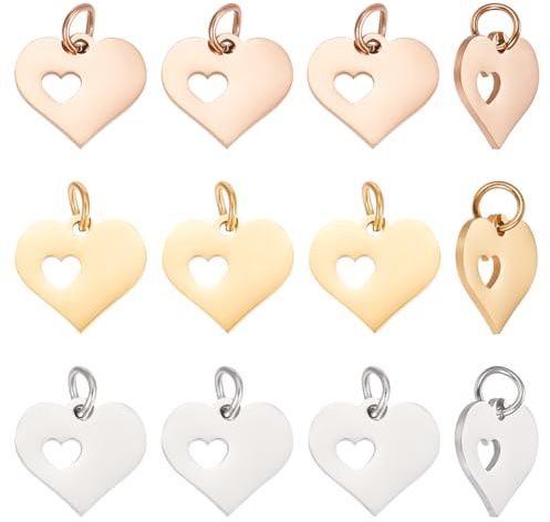 UNICRAFTALE 18 Stk 3 Farben Herz Anhänger 12mm Lang Hohl Charms Edelstahl Herz Anhänger Metall Valentinstag Heart Charms Mit Sprungringen Für Halskette Ohrringe Armband DIY Schmuckherstellung