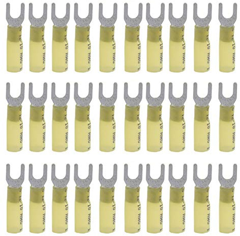 CEEYSEE 50x Gabelkabelschuhe 4.0-6.0 mm² Loch-Ø M5 Isoliert Schrumpfverbinder - Für Elektrische Crimpkabelschuhe Abzweigverbinder（Gelb/DRFY)