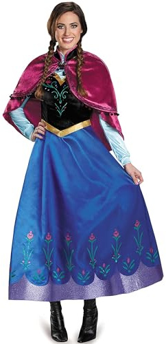YOSICIL Disfraz Princesa Ana Mujer Vestido Ana con Rosa Capa Holloween Cosplay Carnaval Naidad Fiesta Cumpleaños, BordadoAzul L