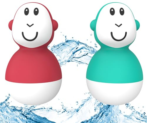 Matchstick Monkey, Bathtime Wobbler Antimikrobielles Baby Badespielzeug Einfach zu Greifen Sensorisches Lernen - 2 Wobbler ab 12 Monaten Rot und Grün