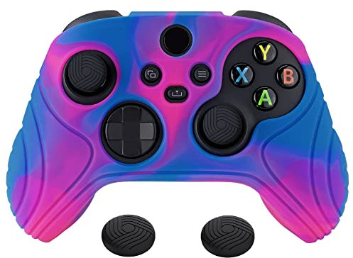 eXtremeRate PlayVital Coque Manette pour Xbox Series X/S Housse Protection pour Xbox Series X Accessoires Controller avec Capuchon Joystick Caps Grip Cover Silicone-Rose&Violet&Bleu,Édition Samouraï