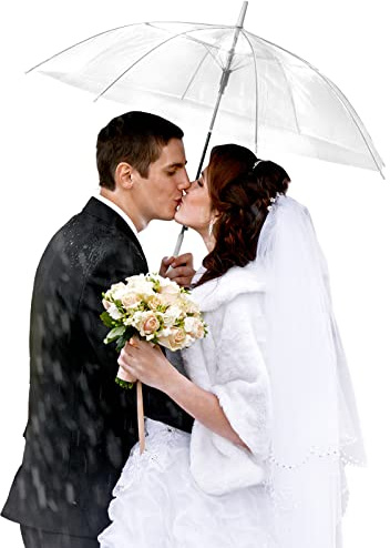Saintrygo Hochzeitsschirme mit J-Hakengriff, winddicht, große Blasen-Regenschirme für Erwachsene und Kinder, transparent, 20 Stück